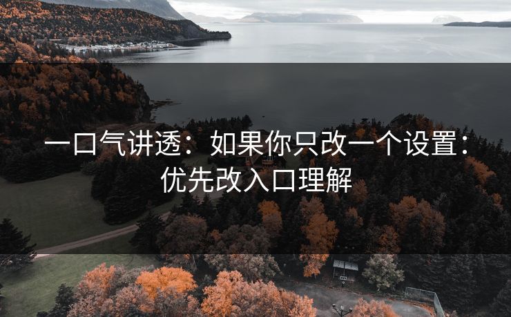 一口气讲透：如果你只改一个设置：优先改入口理解