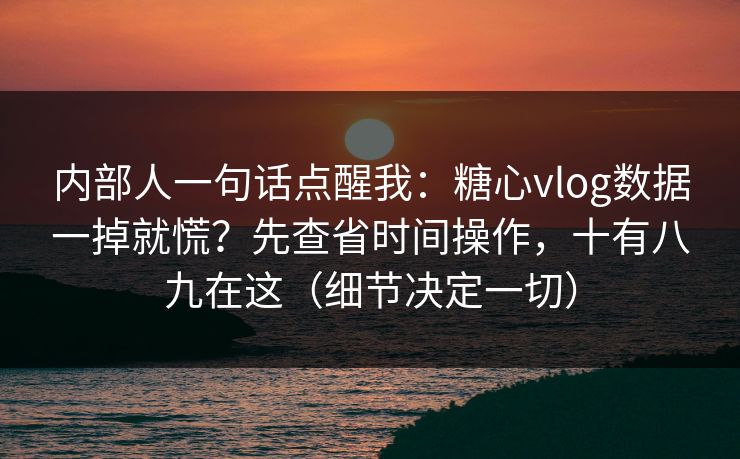 内部人一句话点醒我：糖心vlog数据一掉就慌？先查省时间操作，十有八九在这（细节决定一切）
