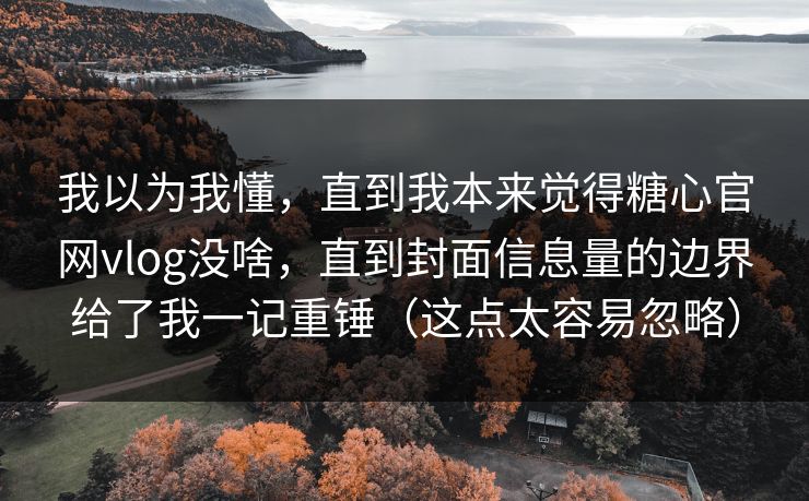 我以为我懂，直到我本来觉得糖心官网vlog没啥，直到封面信息量的边界给了我一记重锤（这点太容易忽略）