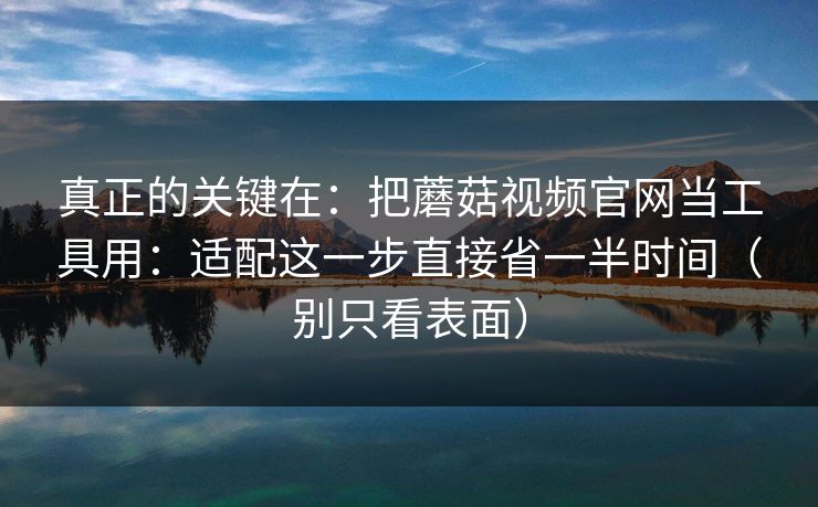 真正的关键在：把蘑菇视频官网当工具用：适配这一步直接省一半时间（别只看表面）