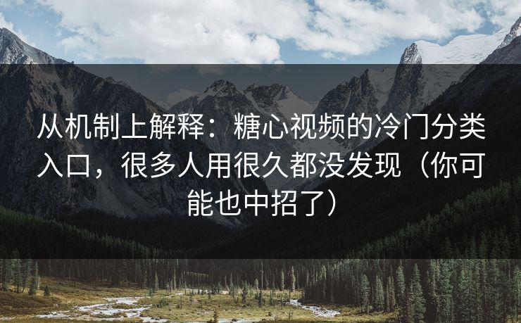 从机制上解释：糖心视频的冷门分类入口，很多人用很久都没发现（你可能也中招了）